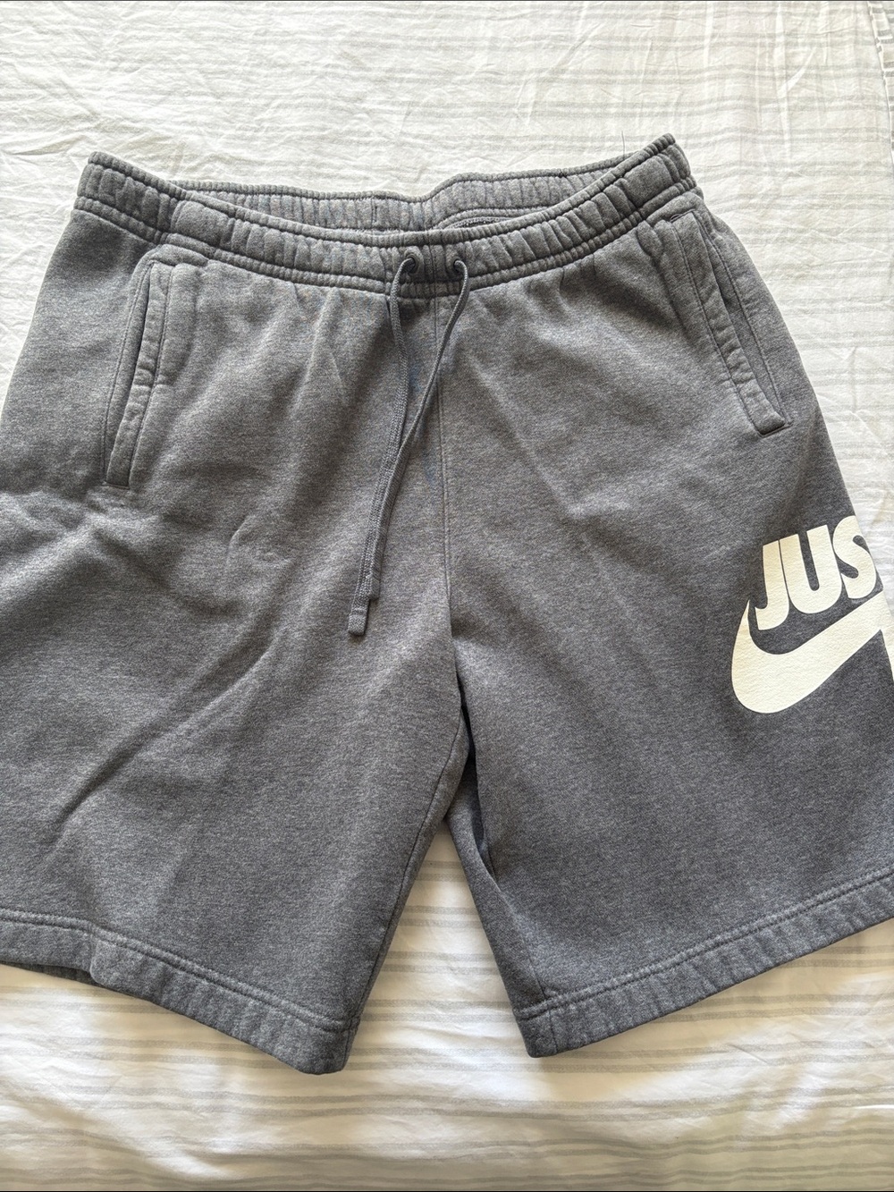 Nike Men’s Gray Athletic Fleece Shorts with White Swoosh